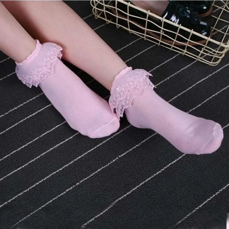 6 Paar Spitzensocken Damen | Weiß Mit Rüschen | Lolita Style | Atmungsaktiv | Einheitsgröße