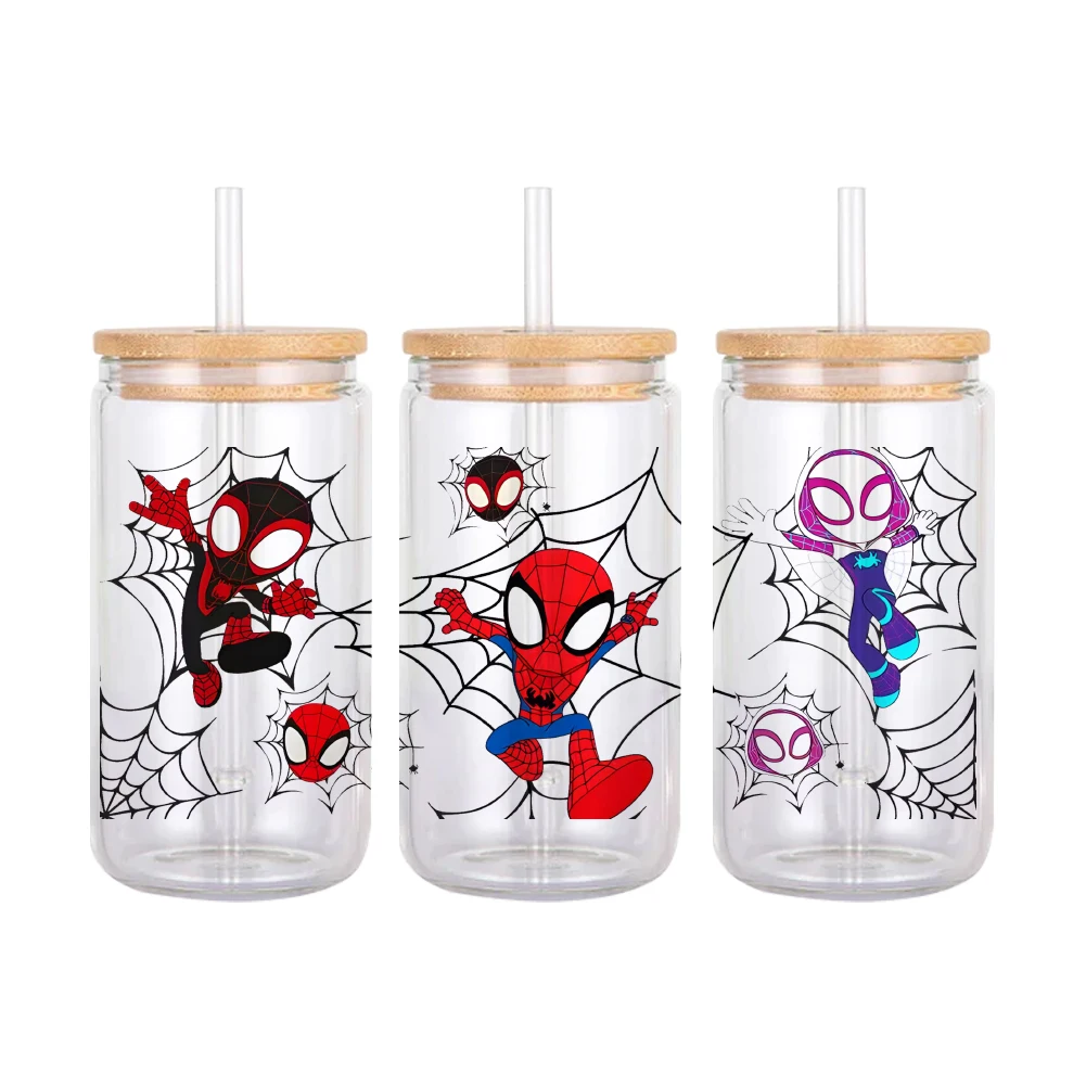 W Disney Spider Man Muster UV Dtf Transfer Aufkleber wasserdichte Transfers Aufkleber für 16 Unzen Glas Cup Wrap Aufkleber