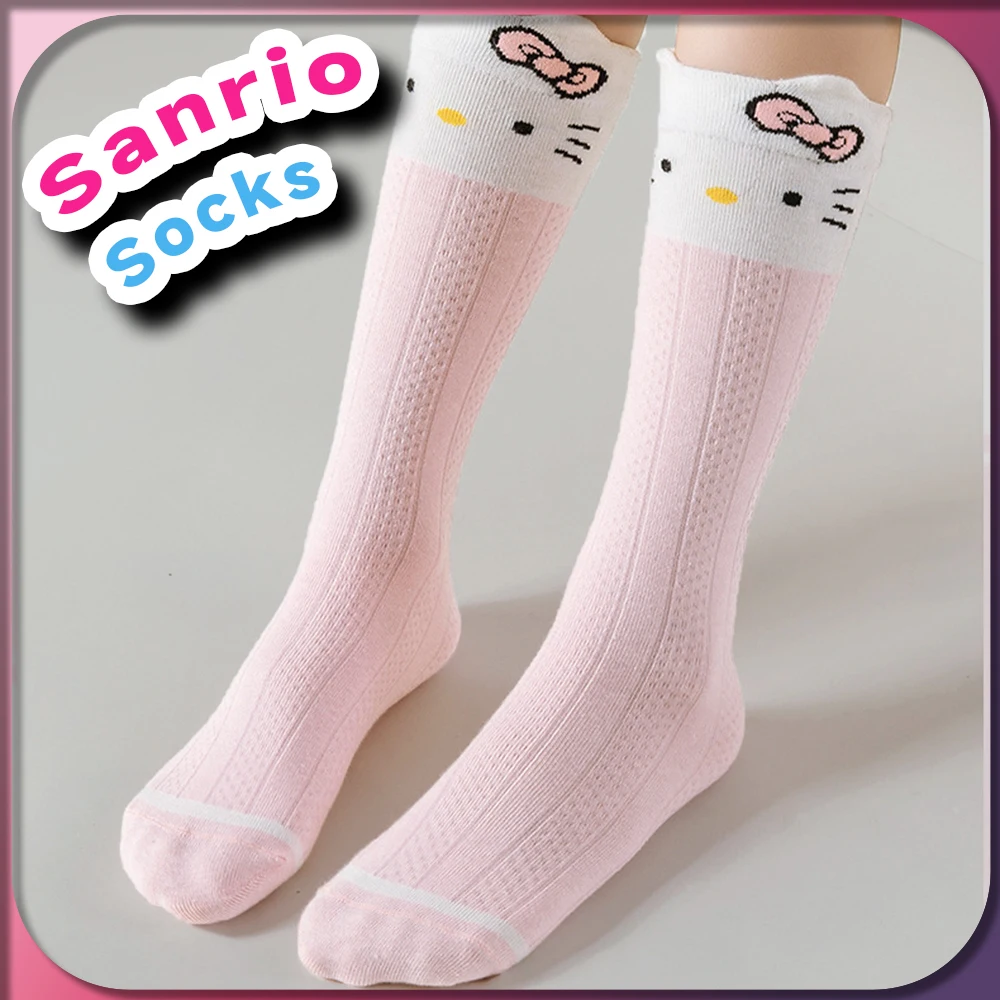 

2 шт., Детские хлопковые носки до колена, с принтом «Hello Kitty»