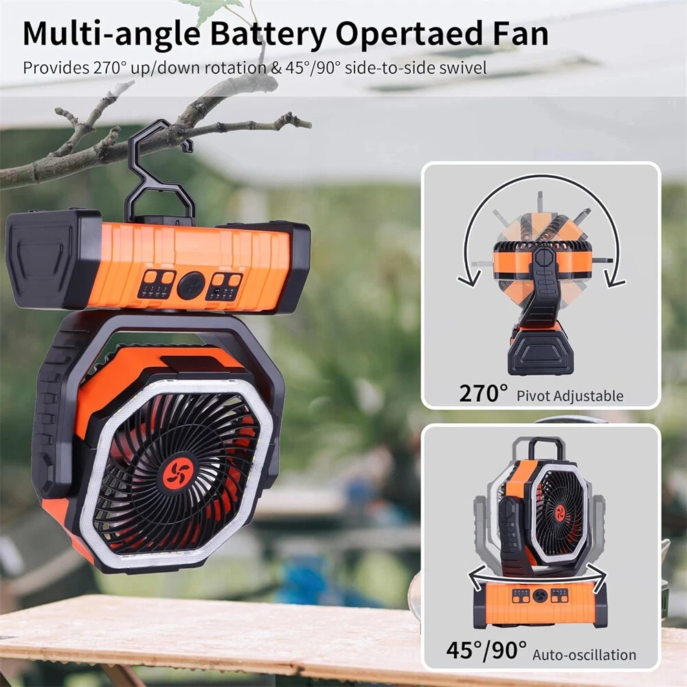 20000mAh Battery Operated Portable Rechargeable Desk/Camping With LED Light And Hook Outdoor Fan For Tent Car Trip_voghion.com
