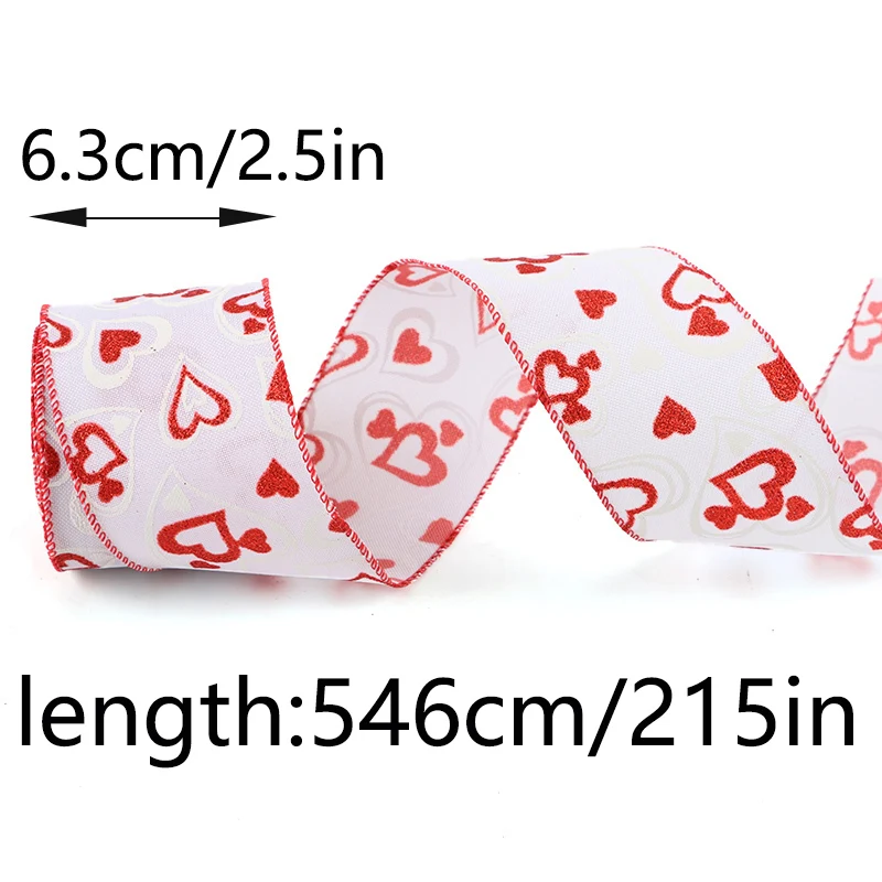 (6 Yards/pack) 63mm Valentine's Day Ribbon Peach Heart Wire Edge Ribbon Holiday Party Gift Box Decoration Atmosphere Photo DIY