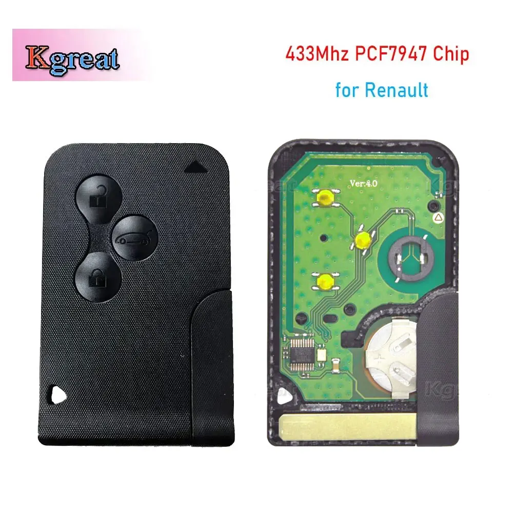 433MHz 46Chip Smart Card Remote Car Key Fob For Renault Megane 3 Laguna - View #3