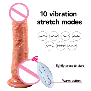Telescopic Vibrator Realistic Big Dildo Female Masturbation Suction Cup Heating Penis Remote Control Dick For Women Sex Toys 2