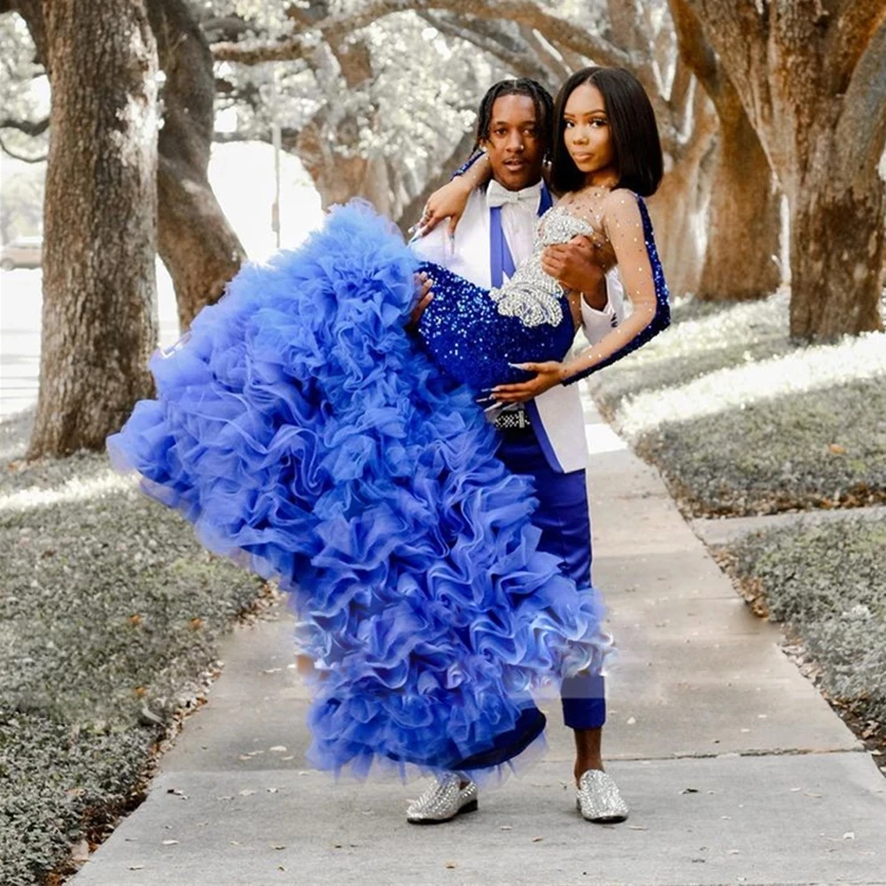 Evening Dresses Blue African Prom Dress Royal Blue South African Prom Dresses Mermaid Long Sleeves Tulle Evening Dresses Blue African Prom Dress Royal Blue South African Prom Dresses Mermaid Long Sleeves Tulle