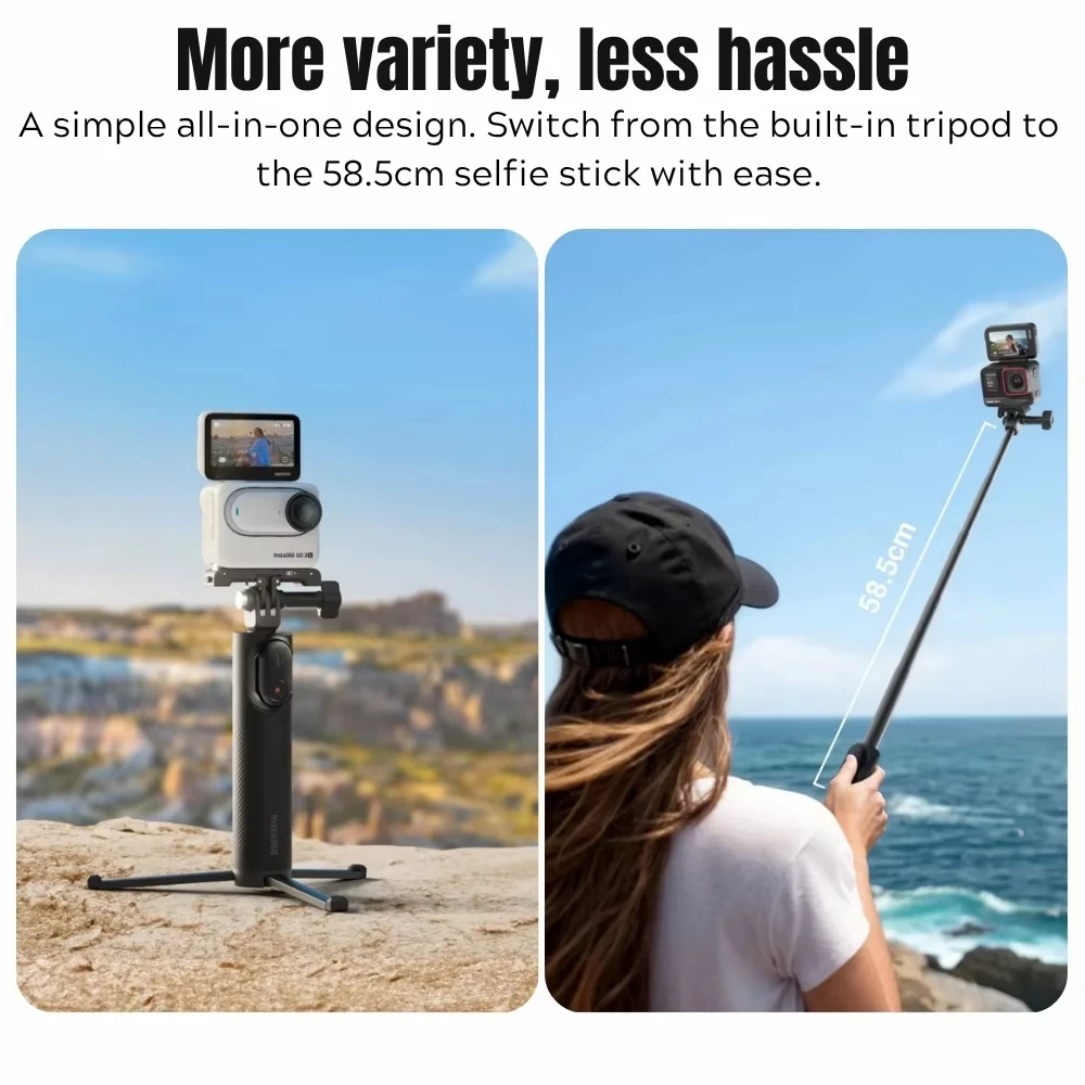 Perche Selfie Pliable 2 en 1 avec Télécommande pour Insta360 X4 X5