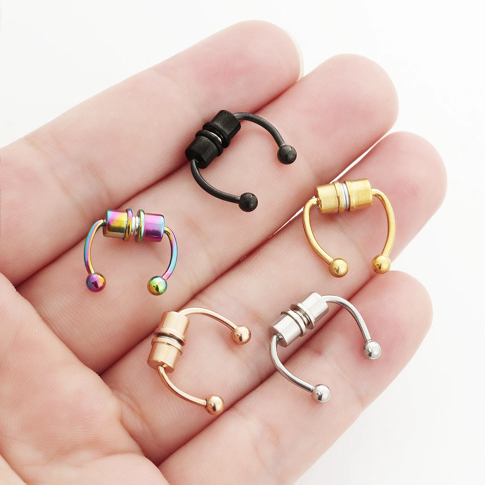 Stainless Steel Fake Piercing Magnetic False Nose Ring Nose Clip Non-Piercing Pointed Cone Band Magnetic Punk Body Jewelry