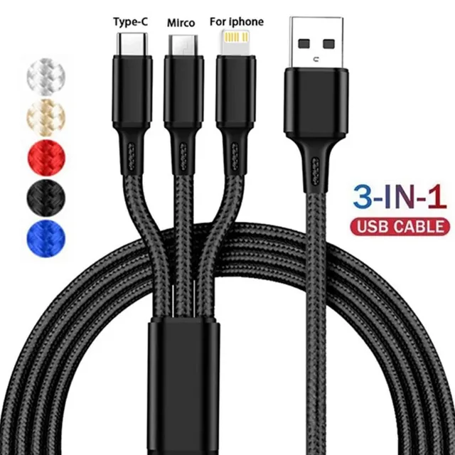 cordon de charge rapide 3 en 1 pour iPhone Huawei, Micro USB, Type C