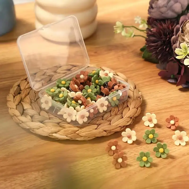 10/20개 무작위 꽃무늬 푸시핀 ? 게시판, 코르크보드, 사무실, 가정, 학교, 직장용 레진 푸시핀