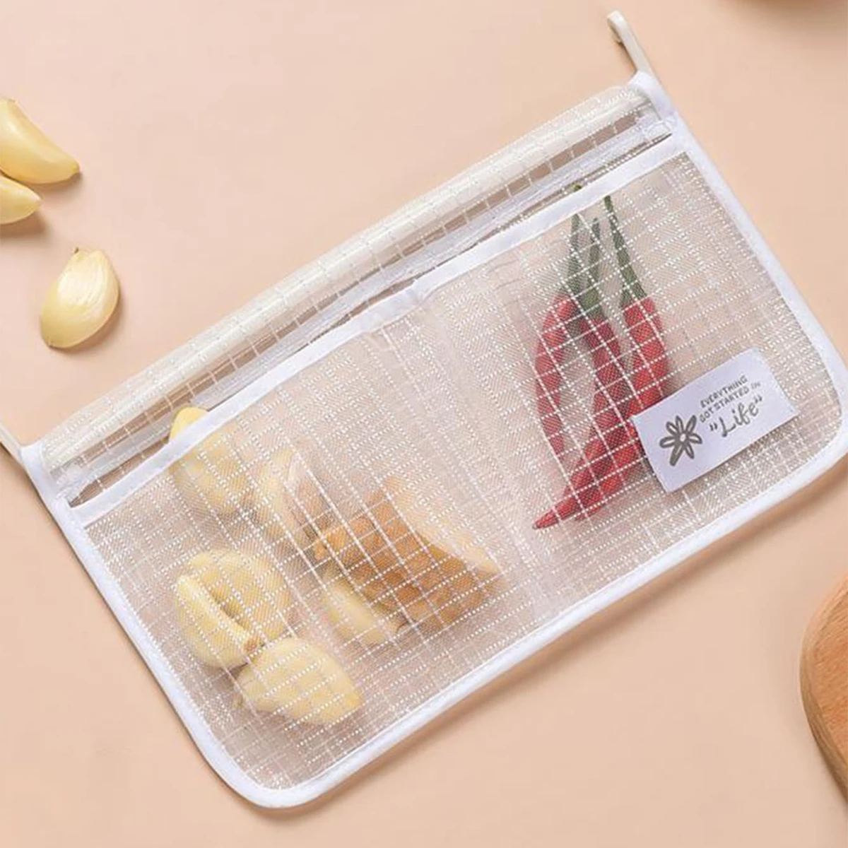 1pc-Refrigerator Storage Mesh Bag Hanging Household Classification Storage Bag Double Compartment  Storage Hanging Bag