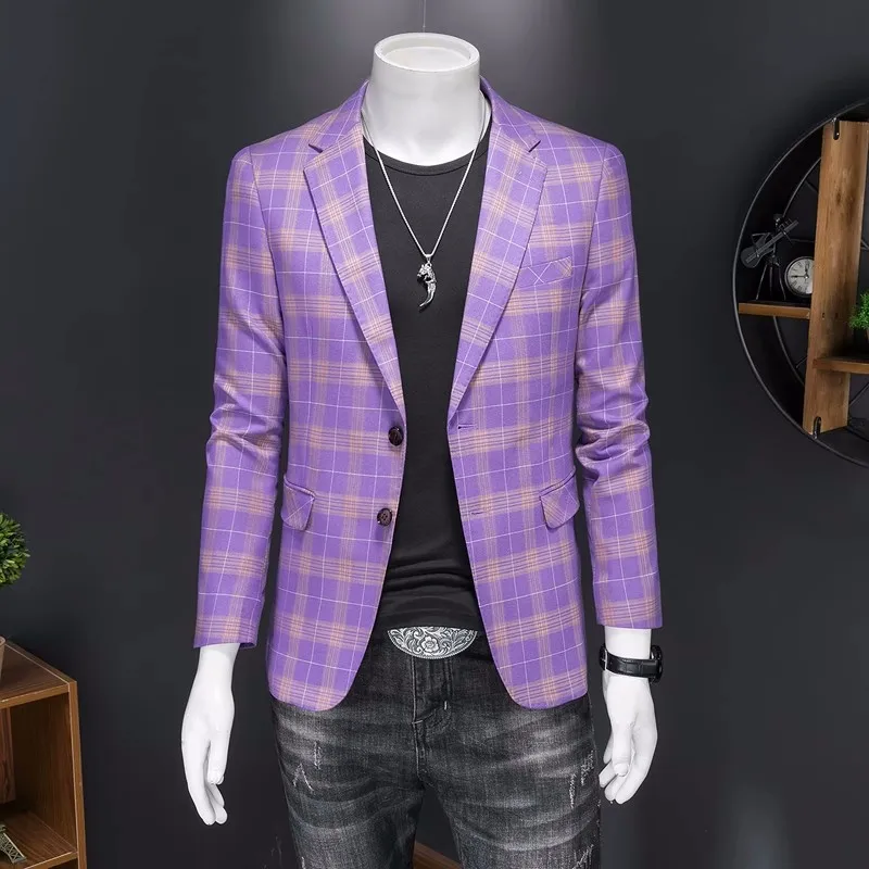 

Plyesxale 2023 New Arrival Blazers For Men Casual Suit Jackets Spring Fashion Lavender Wedding Prom Party Blazer Male Q1335