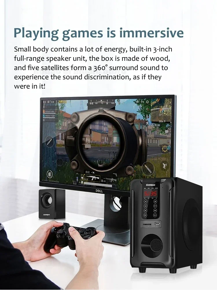 5.1 Intelligent Home Combo Theater Bluetooth Speaker Wooden Subwoofer 3D Surround Sound Memory Play FM Radio with Remote Control