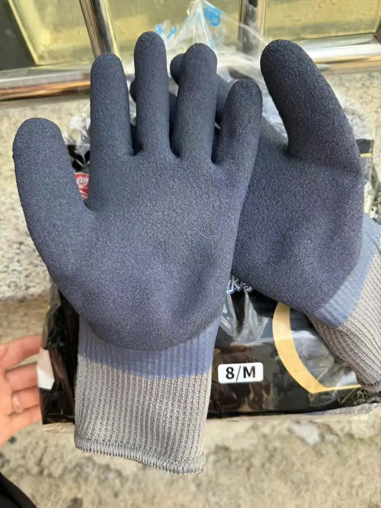 1Pair Winter Waterproof Thermal Gloves Work Safety Anti-Slip Grip Latex Coated Garden Gloves For Worker Builder Hands Protection