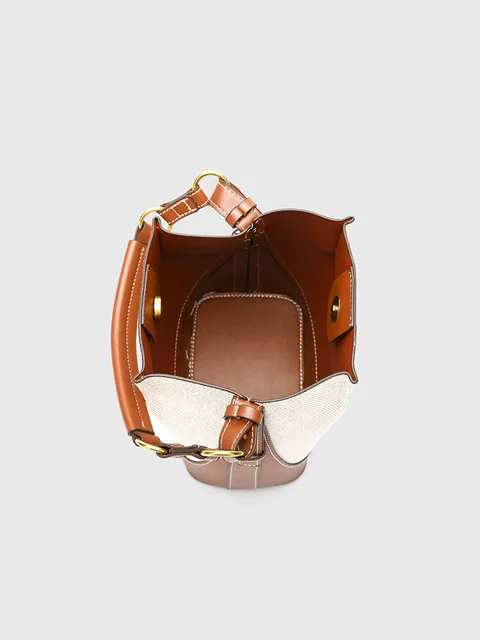 Fashion Panelled Canvas Bucket Bag Designer Women Handbags Luxury Pu Leather Shoulder Crossbody Bags with Wide Strap Tote Purses 6
