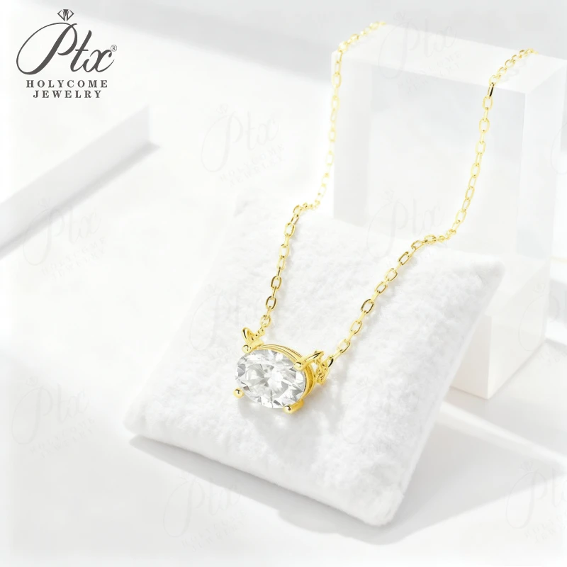 Halsketten mit Anhänger, Moissanit-Diamant, schlichte ovale Form, 925er Sterlingsilber, stapelbare Kette, hypoallergen, Geburtstagsgeschenk, sauber – Detail 13