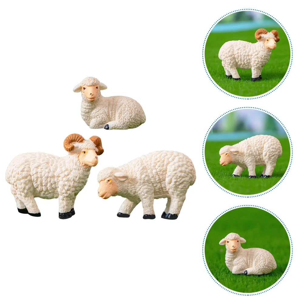 

3 Pcs Lawn Simulation Sheep Model Miniature Toys Outdoor Animal Statue Resin Garden Decor