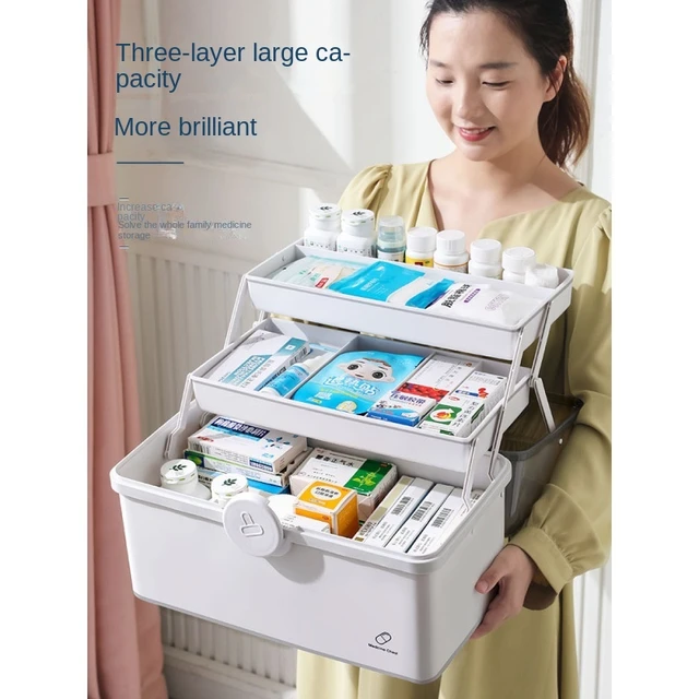 Large Capacity 3 Layer Folding Medicine Bins First Aid Kit Commonly Used Medicine  Storage Box Family Emergency Pill Organizer - AliExpress