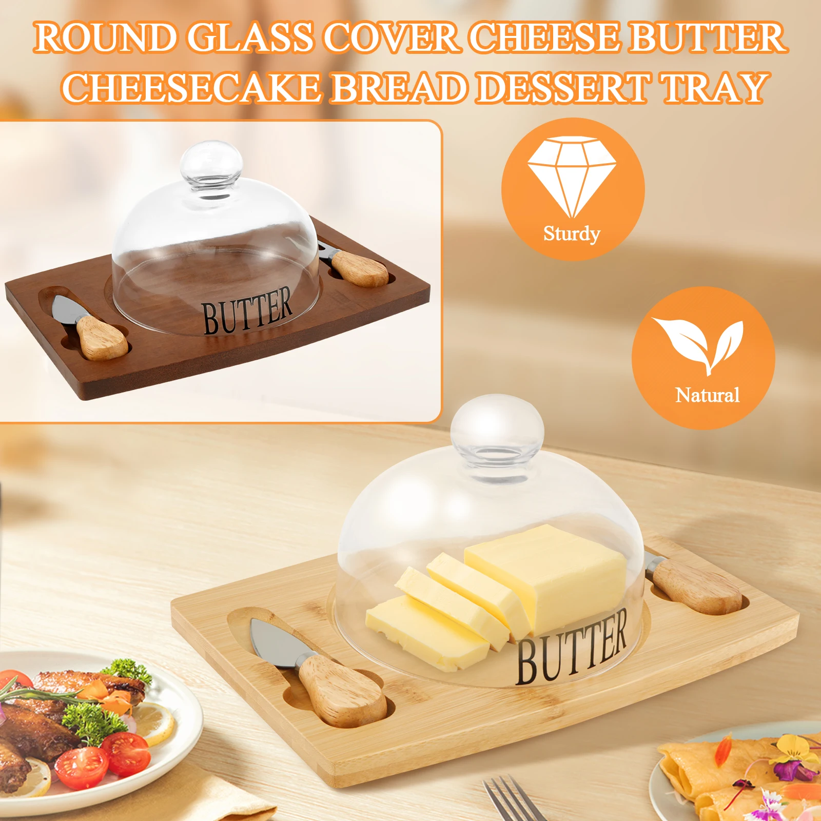 Butter Dish with Lid and Knife Clear Glass Butter Dish Airtight Keeper Easy Grip Handle Container Easy to Clean