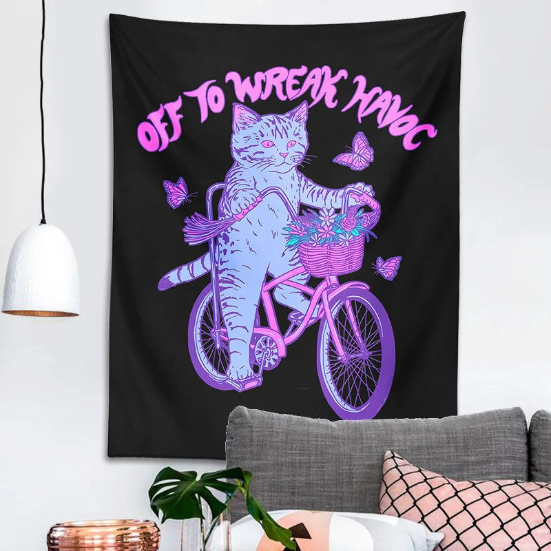 Tapestry decorations cute cat wall hanging rainbow sun aesthetic frog rabbit children's room girls dorm
