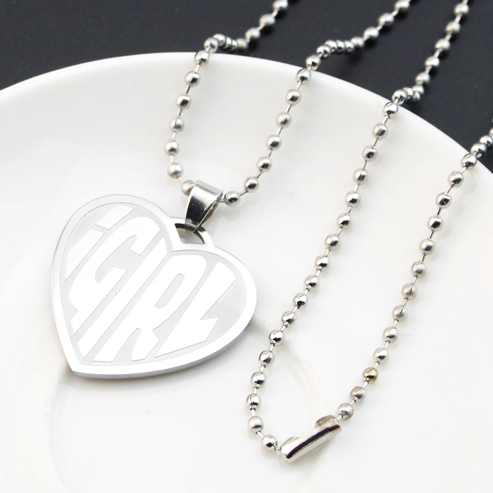 IGIRL Heart Pendant Necklace Stainless Steel Jewelry Engrave