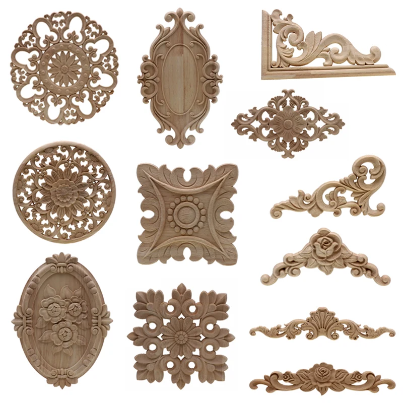 10Pcs Petit Non Peint Floral Bois Sculpté Decal Coin