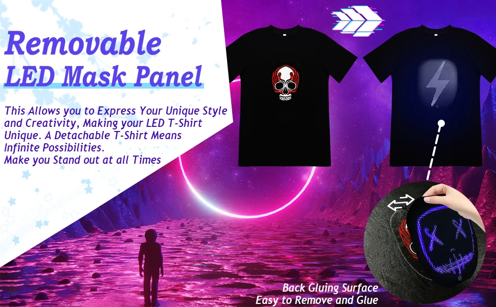 Rgb Light up Bluetooth App Control LED Screen Removable T-Shirts LED Luminous Fa