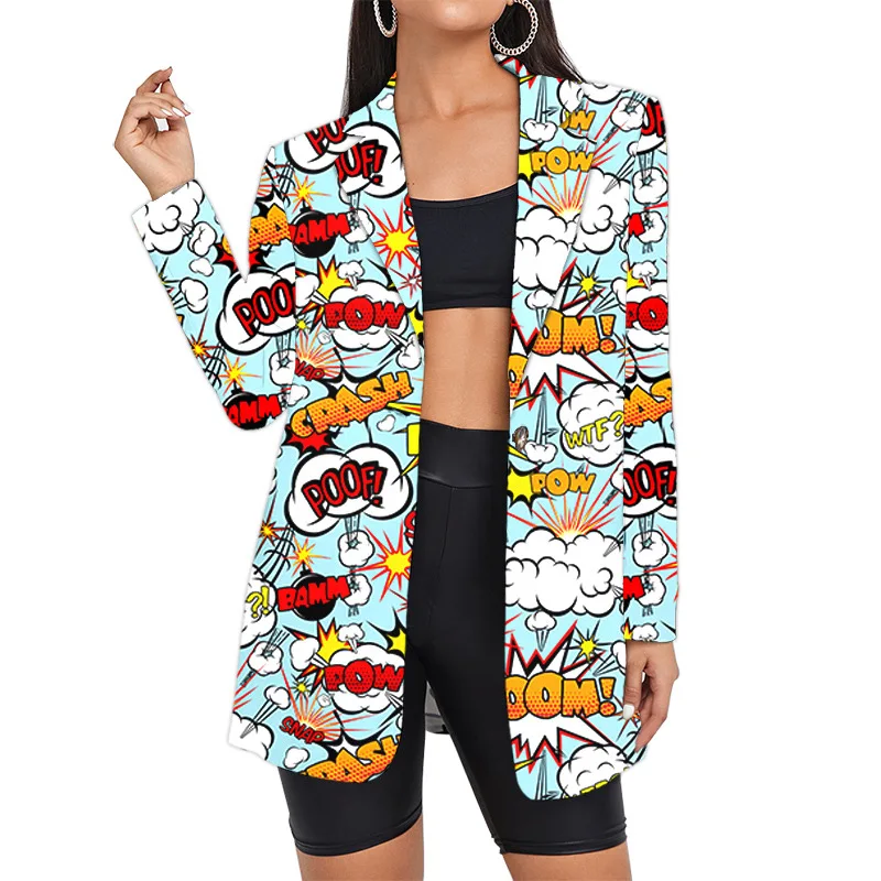 Custom Hip Hop Long Woman Suits Jacket Wholesale Oversized Streetwear Graffiti Blazers Women's Suit Office Clothing Lady Clothes 4