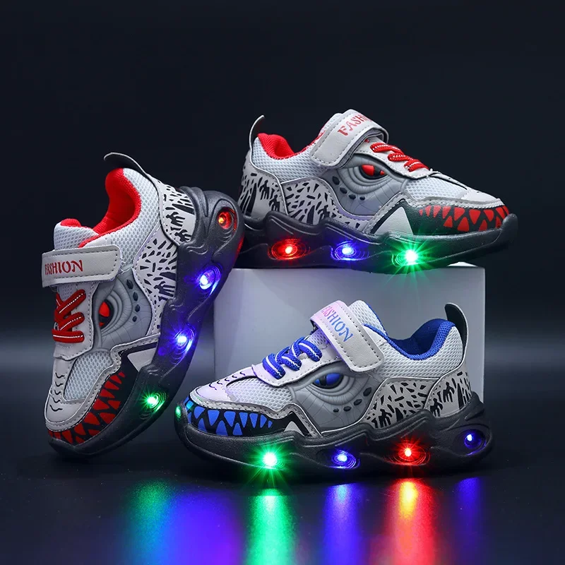 Spring New Children's Sports Shoes Fashion Cartoon Boy's LED Light Shoes Soft Sole Kid's Running For Ages 1-6T