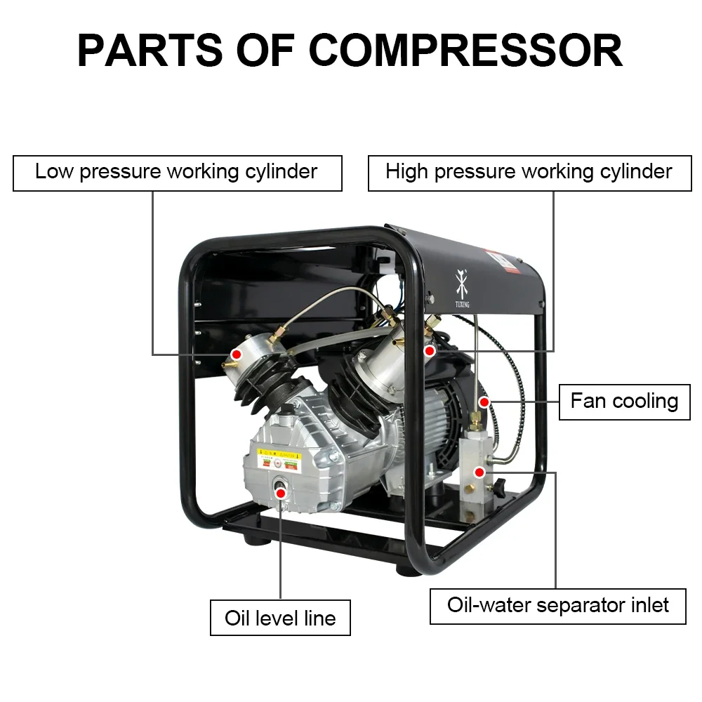 Tuxing txed011 300bar pcp luft kompressor 4500psi hochdruck kompressor zum tauchen tauchen 6,8 l tank inflator pcp gewehr luftpistole