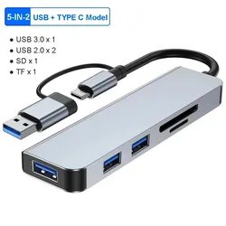 8-Port USB-C Hub with 5Gbps Multi-Adapter and SD/TF Card Reader (5-in-2 Gray)