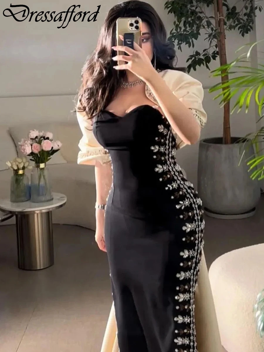 

Black Off The Shoulder Beading Ribbons Dubai Sheath Evening Dress Sequined Appliques Lace Formal Party Wear Gown