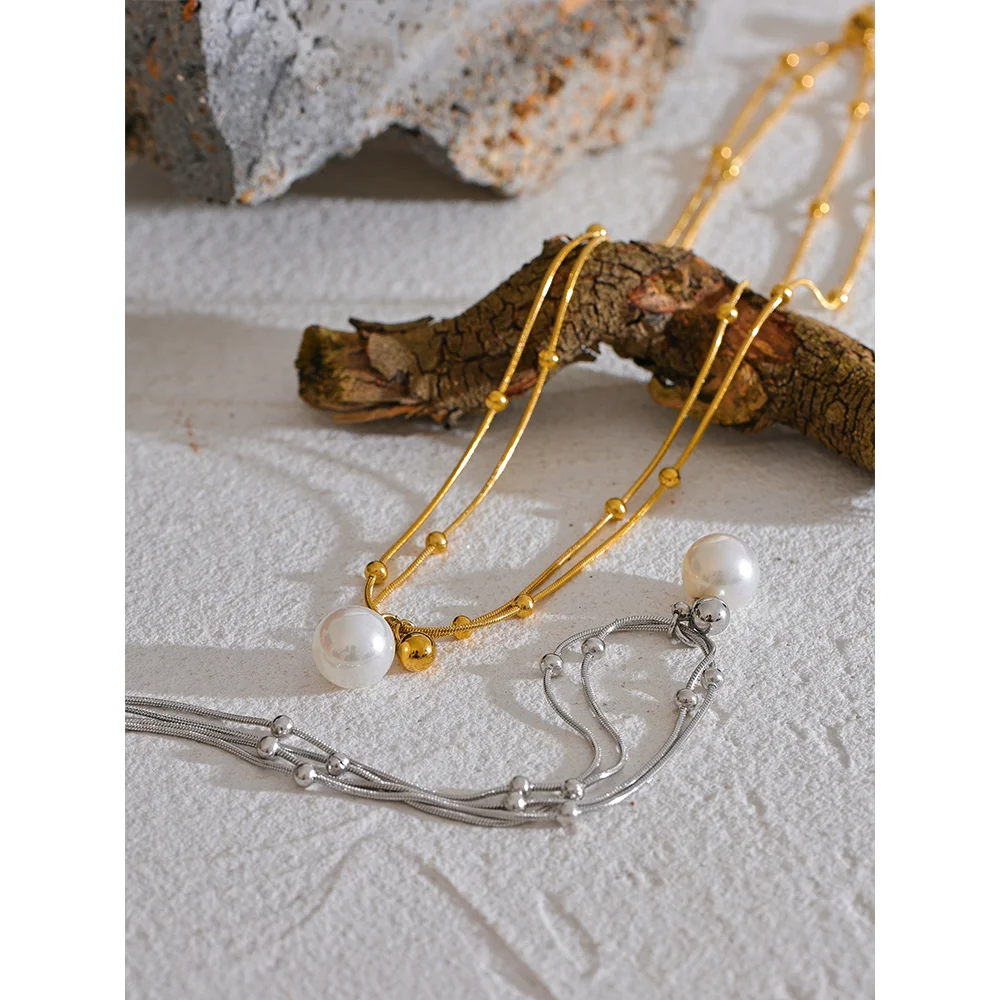 Yhpup Necklace with Imitation Pearls and Beads for Women