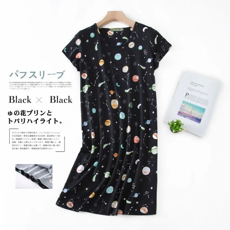 Summer Women Casual Cartoon Sleep Dress Cotton Loungewear Nightgown Female Short Sleeve Top Quality Large Size Home Dress