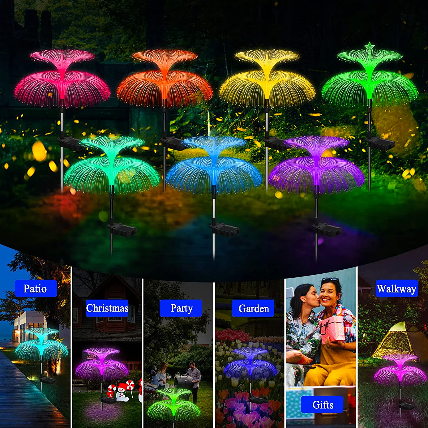 Double Solar Jellyfish Light 7 Colors Solar Garden Lights LED Fiber Optic Lights Outdoor Waterproof Decor Lamp for Lawn Patio Solar Lights Solar Led Lights Lawn Lamp Garden Lighting