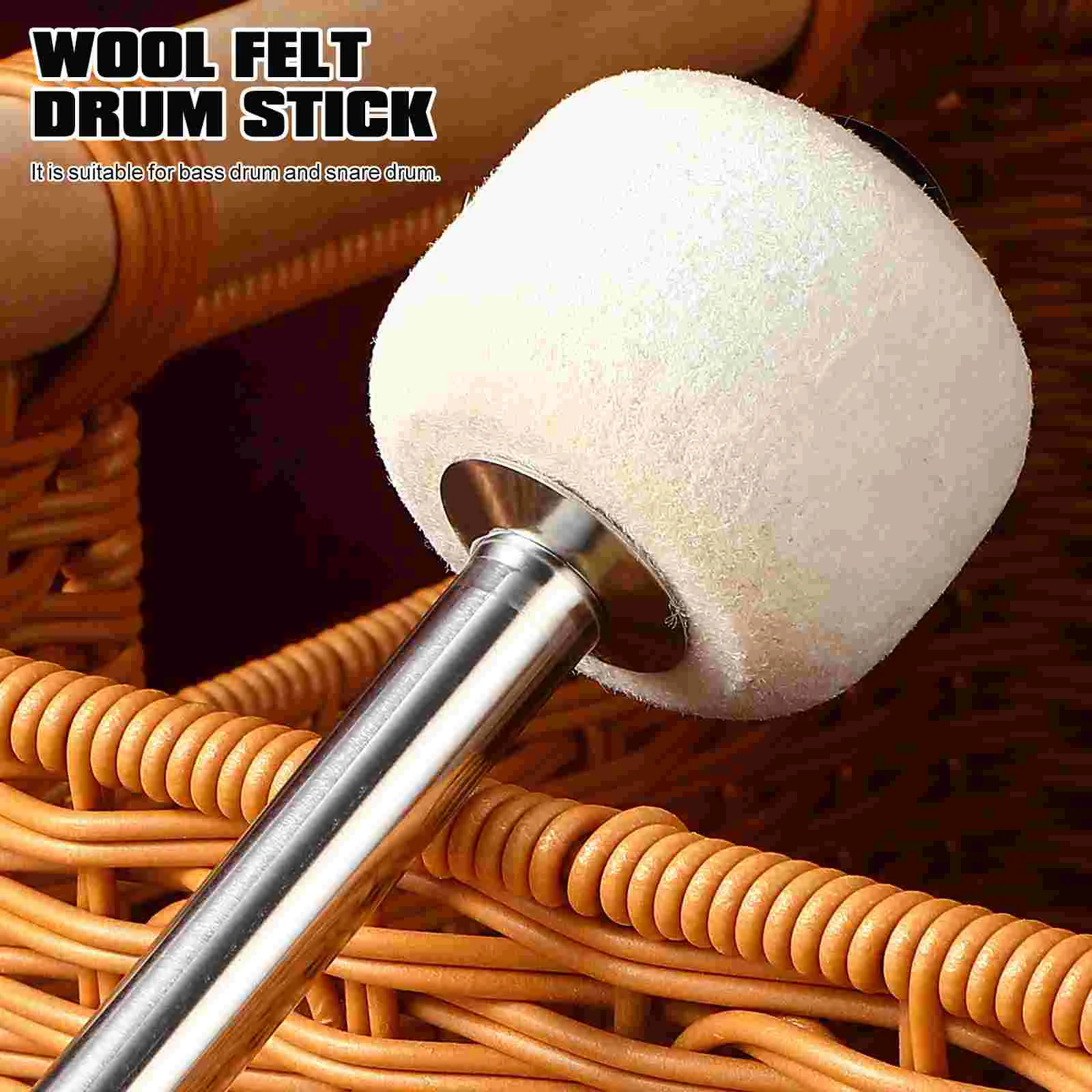 Drum Sticks Portable Stick Stainless Steel Handle Wool Felt Head Drumstick Instrument Accessory for Drum-player Students