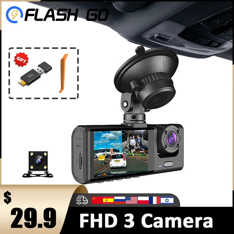 Dash Cam Fhd 1080p Car Video Recorder 3 In 1 Car Dvr Dashcam Rear View