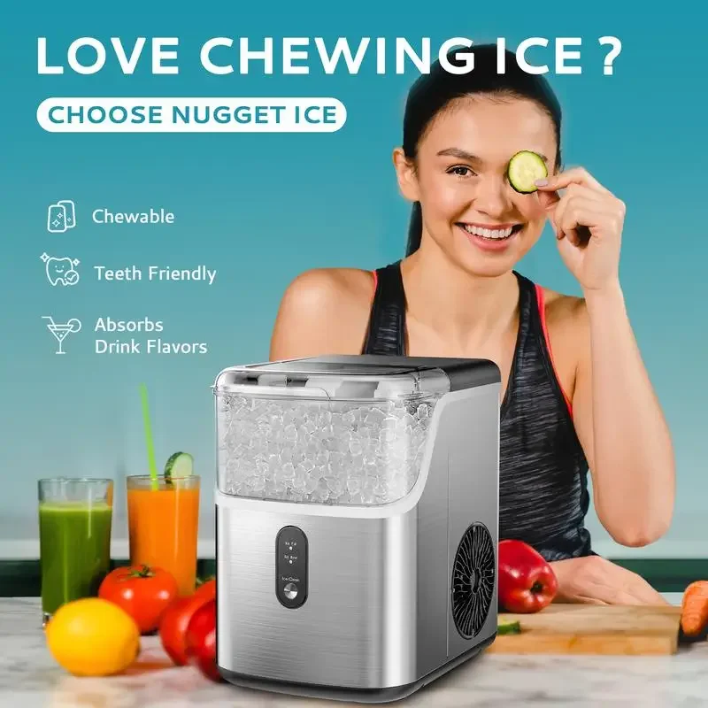 EUHOMY Nugget Ice Makers Countertop, Pebble Ice Maker Machine with 35lbs/24H Soft Ice, Self-Cleaning Sonic Maker