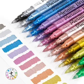 Pennarello metallico a 12 colori Pennarelli a punta media Pennarello artistico Pittura su roccia in metallo Creazione di carta nera Materiale scolastico di cancelleria