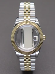 Elegant Gold and Silver Fluted Watch Case with Sapphire Glass for 36mm Miyota 8215 (Glass bottom cover 1)