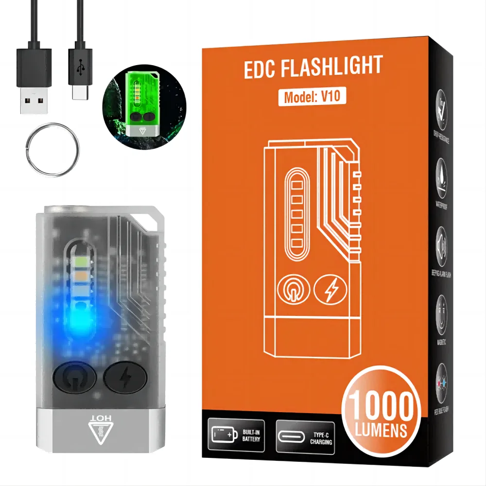 

V10 Mini Powerful EDC Keychain Flashlight with Magnet UV 365 Light Super Bright 1000LM,Rechargeable IP65 Waterproof 12 Modes