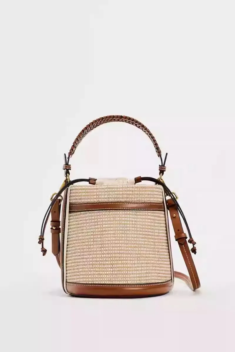 Summer Straw Beach Bag Women Handmade Rattan Woven Shoulder Crossbody Bucket Bags Bohemian Casual Travel Handbag Totes 2024