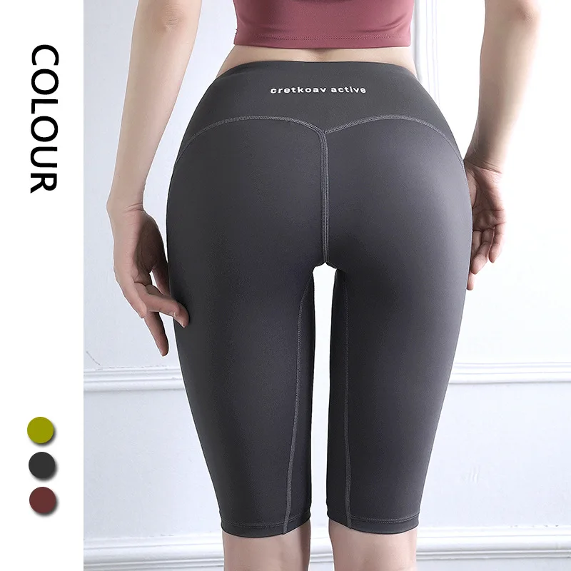 new 2023 womens stretch biker bike shorts elastic high waist short fitness workout polyester leggins knee length shorts s 2xl Dave&Di High Waist Women's Yoga Pants Fitness Pants SportsQuick-Drying Cycling Push Up  Knee Length  Leggings Pants Women