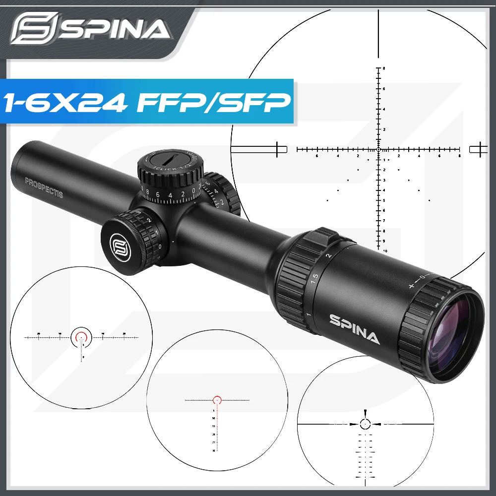 

SPINA OPTICS 1-6X24 FFP/SFP Hunting Riflescopes 1/2 MOA Red Illuminated Sight Tactical Rifle Scope Sight Fit AR15.223.308.556