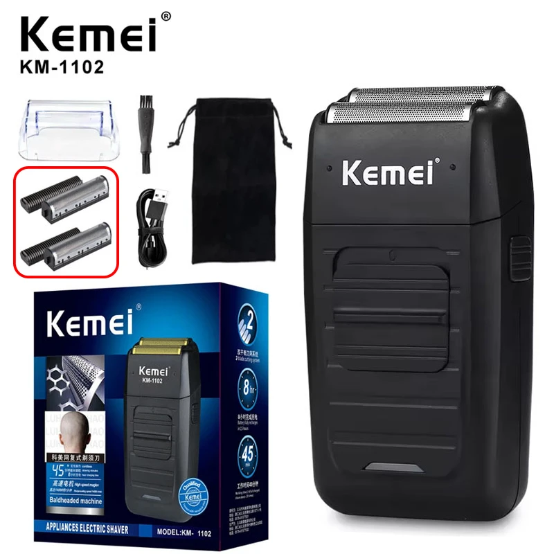 Kemei KM-1102 Elektryczna maszynka do golenia dla mężczyzn z akumulatorem, bezprzewodowa, pływająca maszynka do golenia brody, podwójne ostrza, pielęgnacja twarzy, mocna_voghion.com