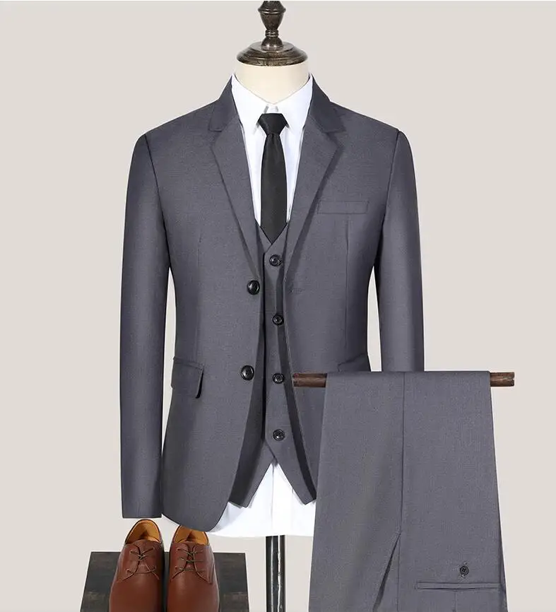 Mens Suits Business Formal Solid Color Jacket Vest Trousers Bridegroom Best Man