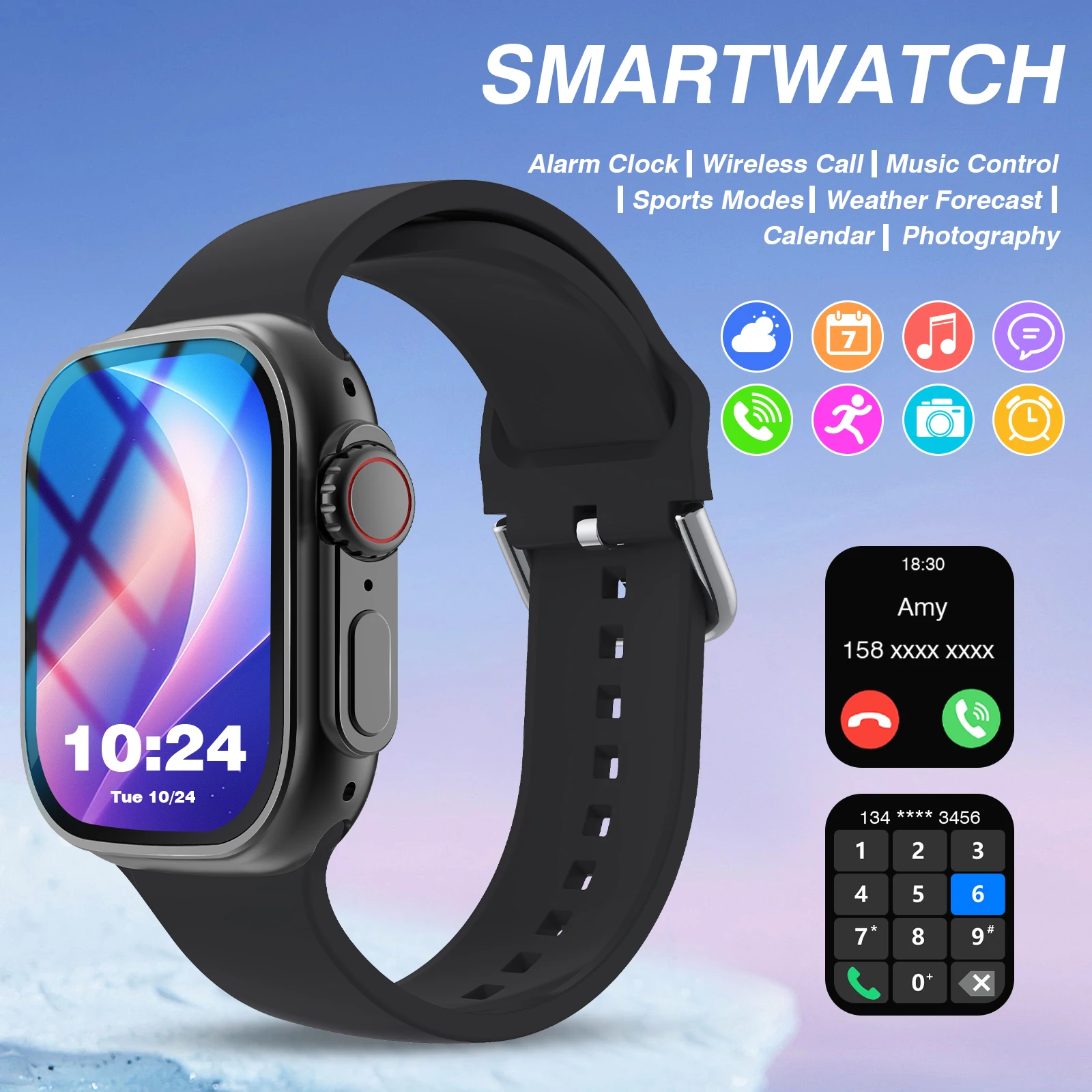 2026 Smart Watch with Wireless Calling, Weather Forecast & Sports Mode, DIY Wallpaper SMS Alerts Silicone Strap for Men Women 1