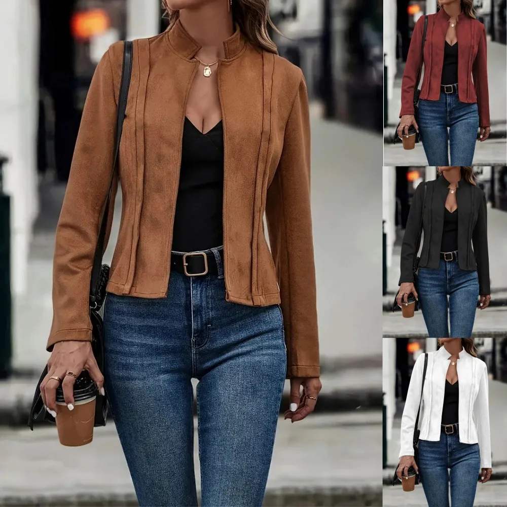 Coat women 2026 casual autumn winter solid-color long-sleeved slim versatile cardigan short jacket women's clothing