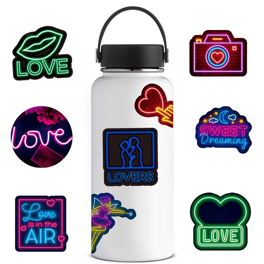 100 PCS Water Bottle Stickers, Neon Stickers Decal, Waterproof Vinyl  Stickers for Car, Laptop, Skateboard, Water Bottle, Luggage, Phone,  Graffiti