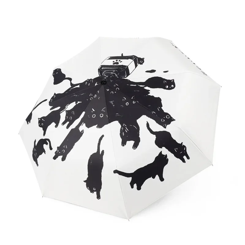 New Dual-purpose Automatic Tri-fold Umbrella Yuyang Portable Folding Umbrella UV Protection Creative Vinyl