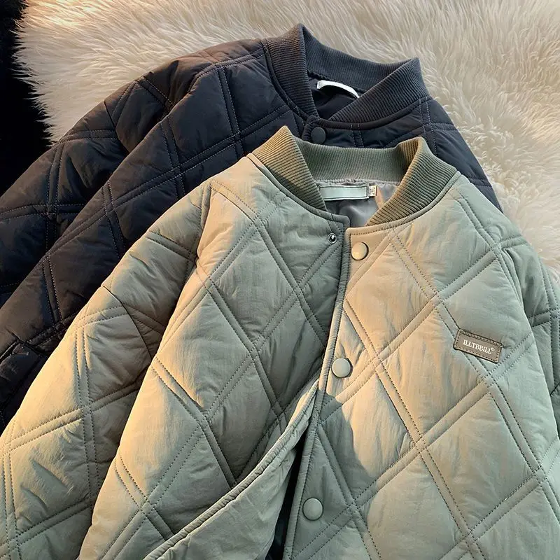 Winter Men's Jacket Stand Collar Thicken Button Windproof Baseball Jackets Casual Solid Warm Couples High Street Padded Clothes cotton jacket