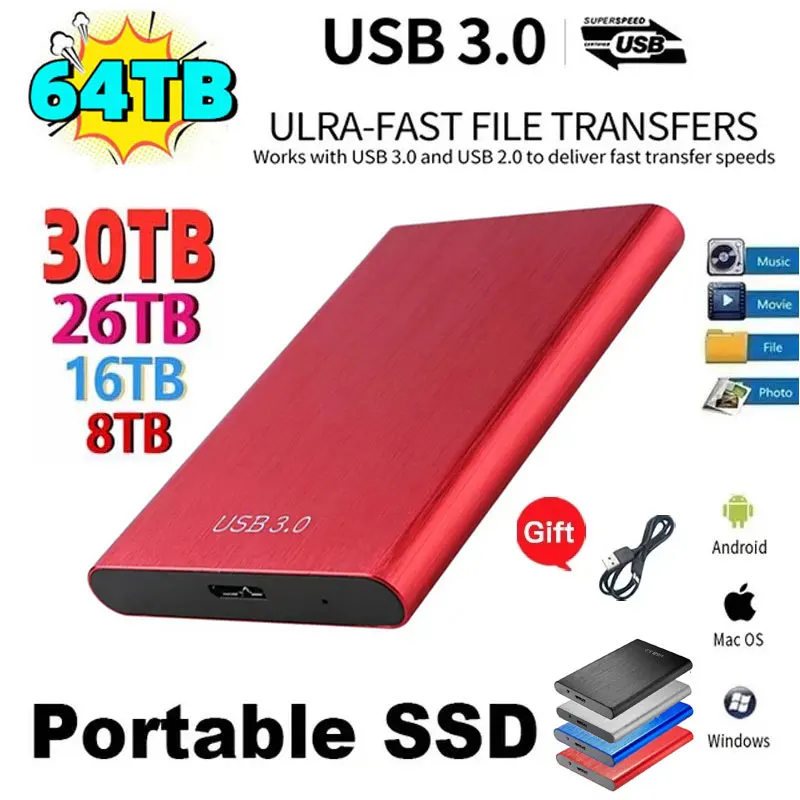 4TB Portable High-speed 2TB SSD 8TB hd 500gb External Hard Drive Mass Storage USB 3.0 Interface Storage for Laptops Computer ps5